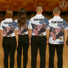 Load image into Gallery viewer, Red, White, Blue American Flag Eagle Men Bowling Shirts Custom Patriotic Camo Bowling Team Jersey NQS11192