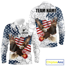 Load image into Gallery viewer, Red, White, Blue American Flag Eagle Men Bowling Shirts Custom Patriotic Camo Bowling Team Jersey NQS11192