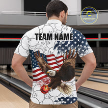 Load image into Gallery viewer, Red, White, Blue American Flag Eagle Men Bowling Shirts Custom Patriotic Camo Bowling Team Jersey NQS11192
