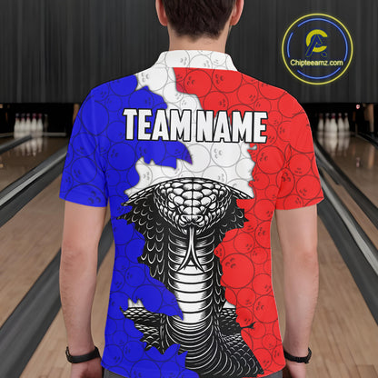 Personalized Red, White and Blue Cobra Snake Bowling Team Shirts For Men, Patriotic Bowling Jerseys NQS11198