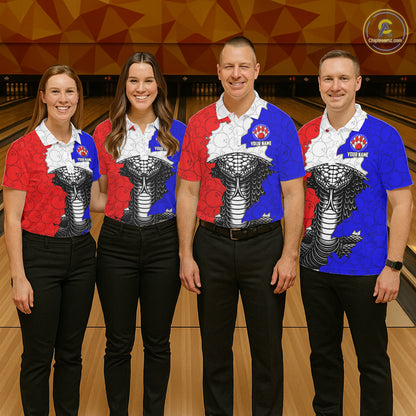 Personalized Red, White and Blue Cobra Snake Bowling Team Shirts For Men, Patriotic Bowling Jerseys NQS11198