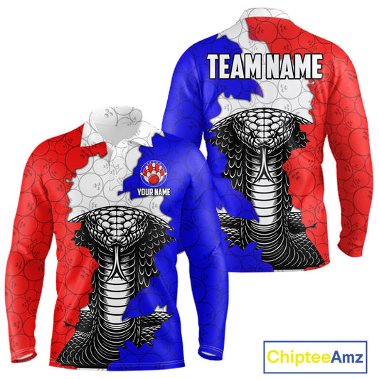 Personalized Red, White and Blue Cobra Snake Bowling Team Shirts For Men, Patriotic Bowling Jerseys NQS11198