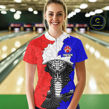 Load image into Gallery viewer, Personalized Red, White and Blue Cobra Snake Bowling Team Shirts For Women, Patriotic Bowling Jerseys NQS11198