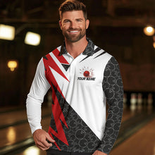 Load image into Gallery viewer, Black and White Bowling Polo, Quarter Zip Shirt for Men Custom Lightning Team bowling jerseys | Red NQS9324
