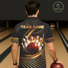 Load image into Gallery viewer, Custom Black and Gold Bowling Hawaiian Button-up Shirts, Team Bowling League Jerseys NQS11599