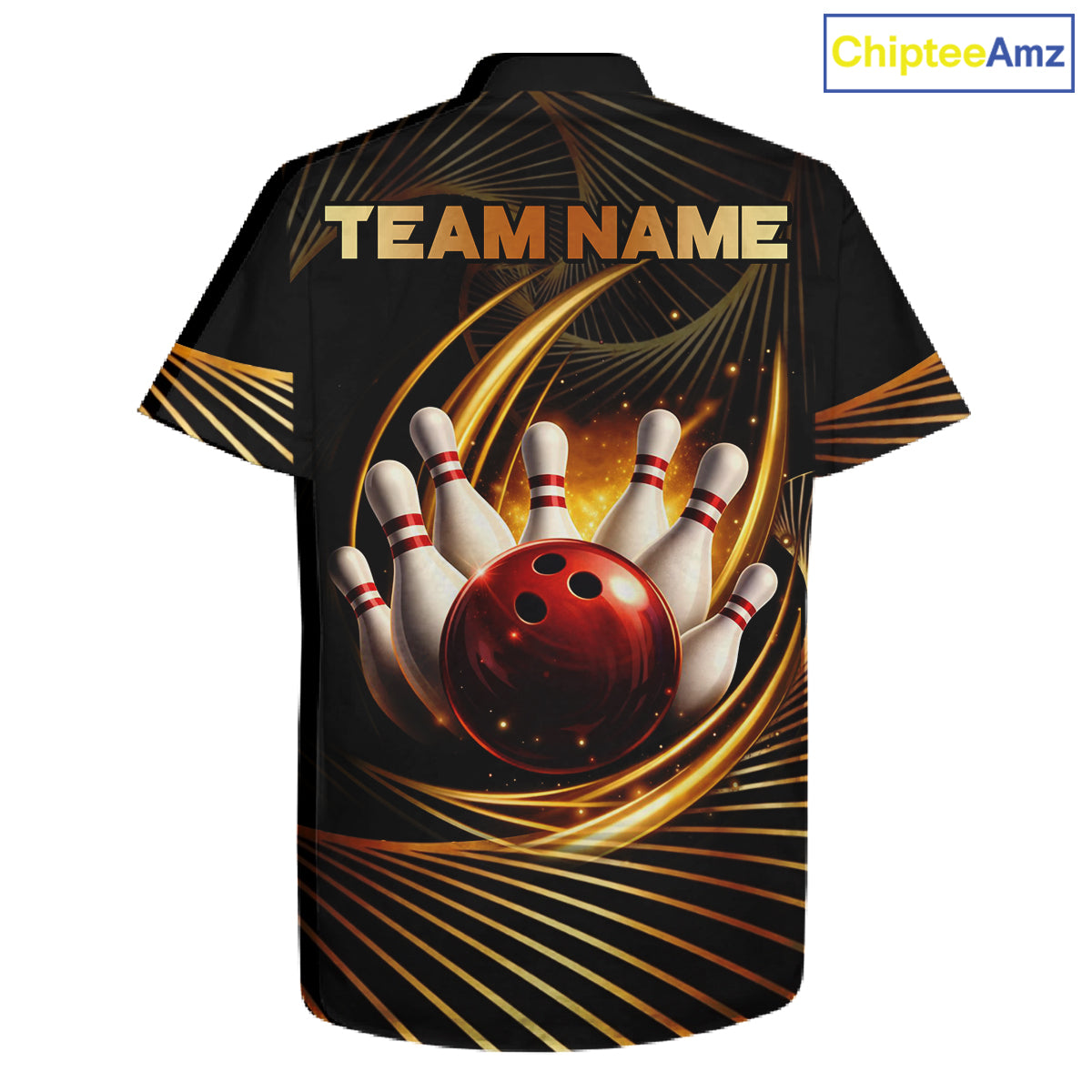 Custom Black and Gold Bowling Hawaiian Button-up Shirts, Team Bowling League Jerseys NQS11599