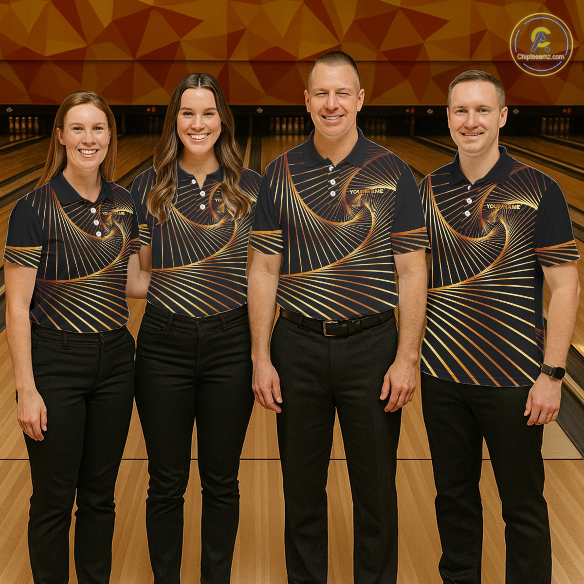 Custom Black and Gold Bowling Polo, Quarter Zip Shirts for Men, Team Bowling League Jerseys NQS11599