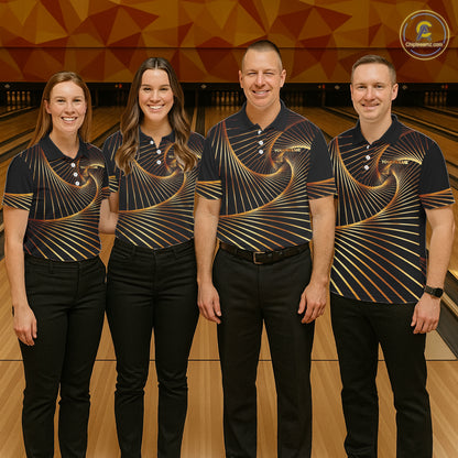 Custom Black and Gold Bowling Polo, Quarter Zip Shirts for Men, Team Bowling League Jerseys NQS11599
