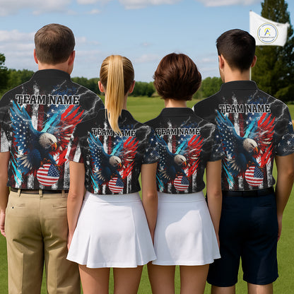 Personalized American Flag Eagle Lightning Thunder Golf Polo Shirts For Men, Patriotic Golfing Gifts NQS11717