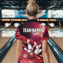 Load image into Gallery viewer, Red Storm Lightning Thunder Bowling Polo, Quarter Zip Shirt For Women Custom Bowling Team Jersey NQS11718