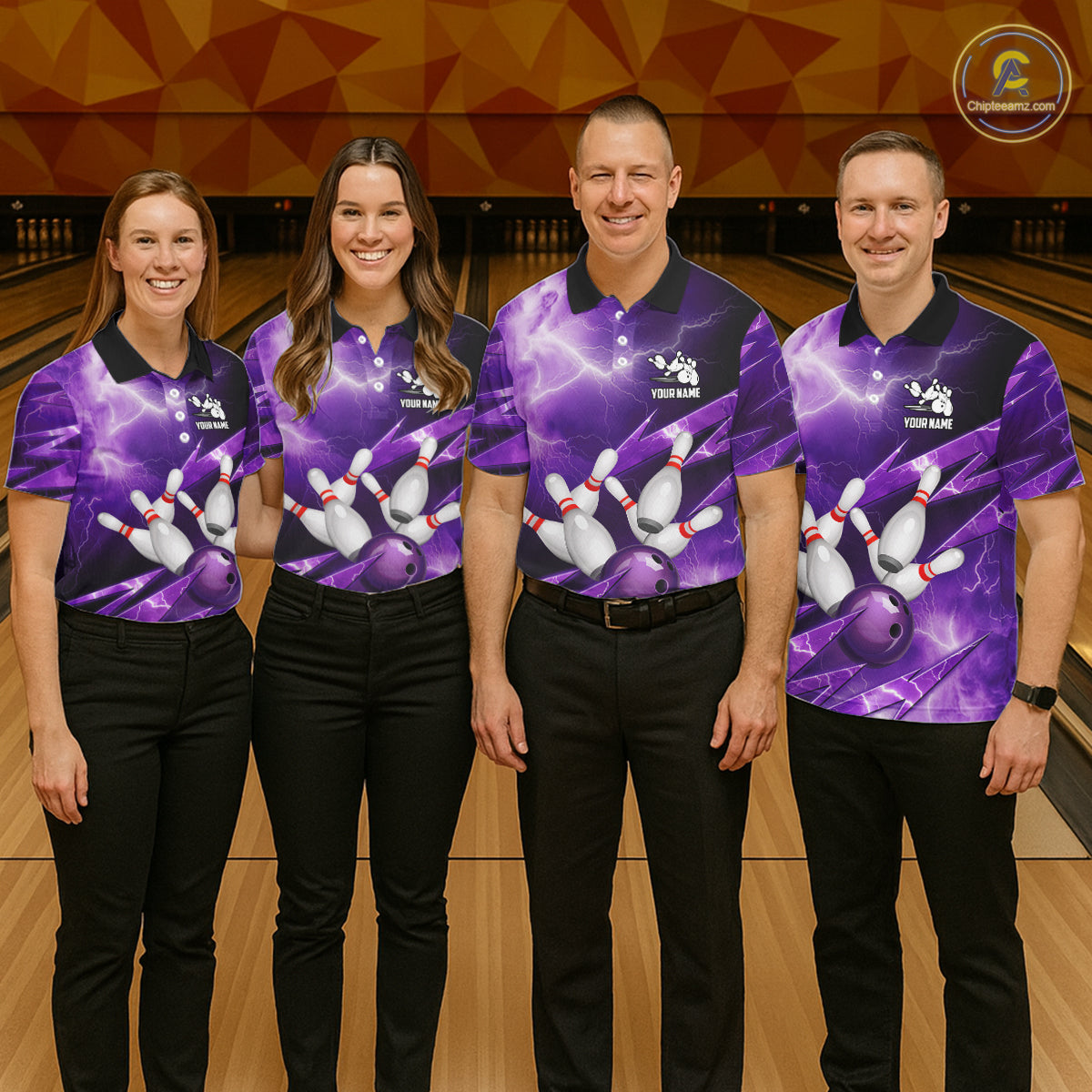 Purple Storm Lightning Thunder Bowling Polo, Quarter Zip Shirt For Men Custom Bowling Team Jersey NQS11720