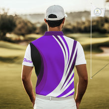 Load image into Gallery viewer, Mens polo golf shirts custom name purple and white golf shirt, team golf shirts mens NQS9845