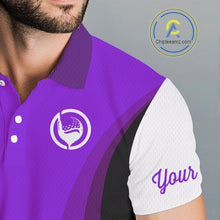 Load image into Gallery viewer, Mens polo golf shirts custom name purple and white golf shirt, team golf shirts mens NQS9845