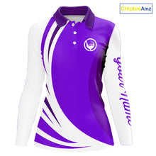 Load image into Gallery viewer, Women golf polo shirt custom name purple and white golf shirt, team golf shirts ladies NQS9845