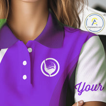 Load image into Gallery viewer, Women golf polo shirt custom name purple and white golf shirt, team golf shirts ladies NQS9845