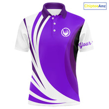 Load image into Gallery viewer, Mens polo golf shirts custom name purple and white golf shirt, team golf shirts mens NQS9845