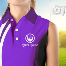 Load image into Gallery viewer, Women sleeveless polo shirt custom name purple and white golf shirt, team golf shirts ladies NQS9845