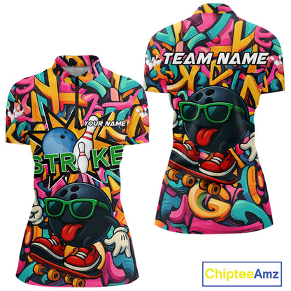 Funny colorful graffiti pattern Bowling Team Shirt For Women Custom Ladies Bowling Jersey NQS10823