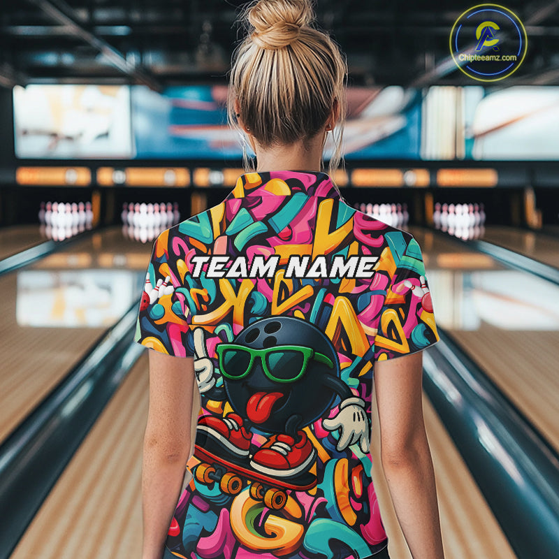 Funny colorful graffiti pattern Bowling Team Shirt For Women Custom Ladies Bowling Jersey NQS10823