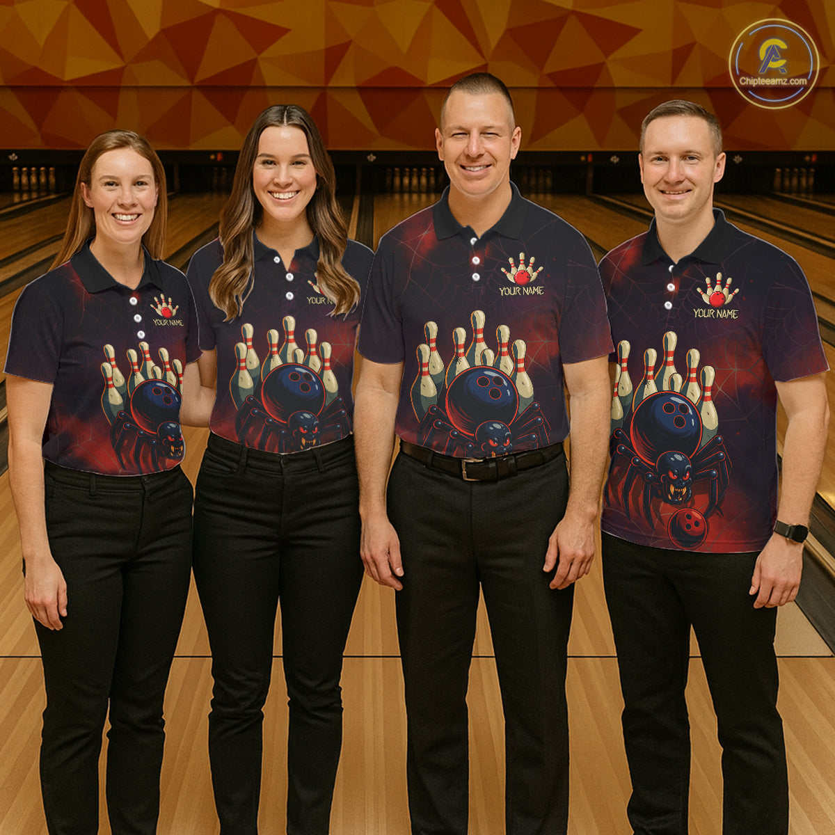 Personalized Funny Angry Spider Bowling Team Polo, 1/4 Zip Shirts For Women, Spider Bowling Jerseys NQS11204