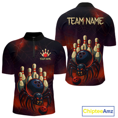Personalized Funny Angry Spider Bowling Team Polo, 1/4 Zip Shirts For Men, Spider Bowling Jerseys NQS11204
