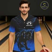 Load image into Gallery viewer, Black and Blue Lightning Thunder Panther Bowling Team Hawaiian Shirt Custom Panther Bowling Jerseys NQS11205
