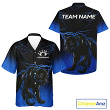 Load image into Gallery viewer, Black and Blue Lightning Thunder Panther Bowling Team Hawaiian Shirt Custom Panther Bowling Jerseys NQS11205