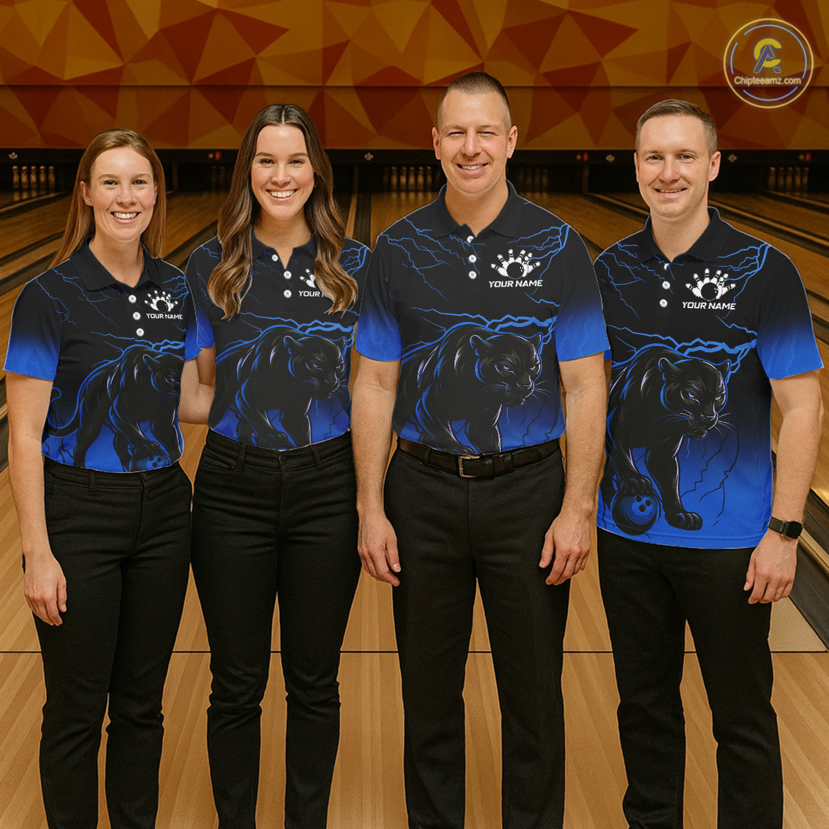 Black and Blue Lightning Thunder Panther Bowling Team Shirts For Women Custom Panther Bowling Jerseys NQS11205