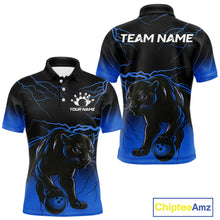Load image into Gallery viewer, Black and Blue Lightning Thunder Panther Bowling Team Shirts For Men Custom Panther Bowling Jerseys NQS11205