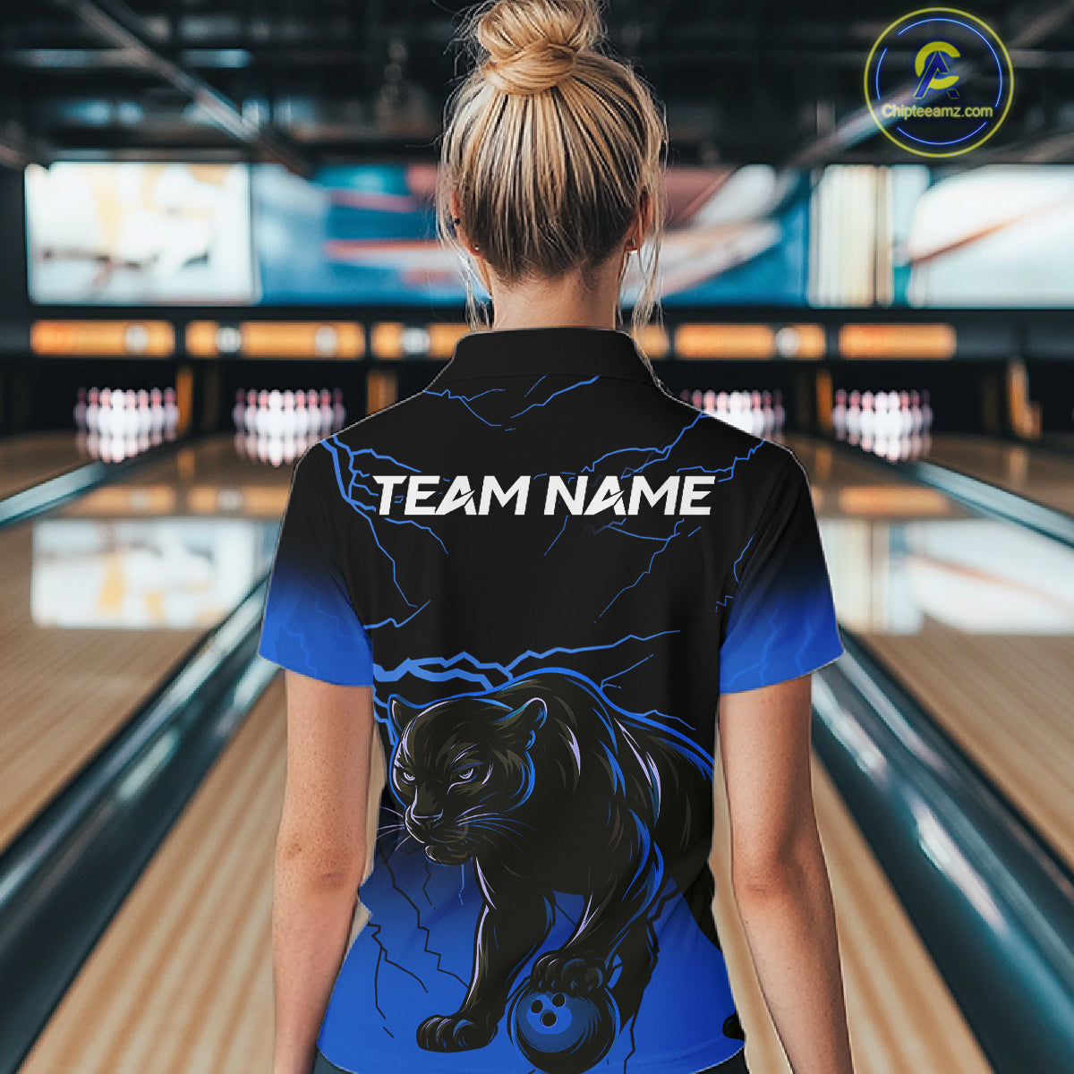 Black and Blue Lightning Thunder Panther Bowling Team Shirts For Women Custom Panther Bowling Jerseys NQS11205