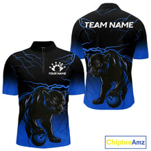 Load image into Gallery viewer, Black and Blue Lightning Thunder Panther Bowling Team Shirts For Men Custom Panther Bowling Jerseys NQS11205