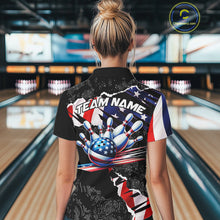 Load image into Gallery viewer, Custom bowling polo shirts, 1/4 zip shirts for Women, US Flag patriotic team bowling league shirts NQS11409