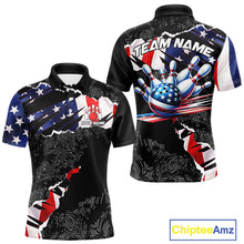 Load image into Gallery viewer, Custom bowling polo shirts, 1/4 zip shirts for men, US Flag patriotic team bowling league shirts NQS11409