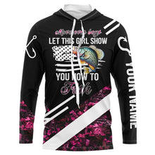 Load image into Gallery viewer, Move over boys let this girl show you how to fish Crappie fishing pink camo custom 3D fishing shirt NQS9471