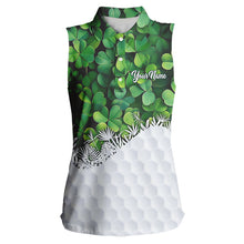Load image into Gallery viewer, Women sleeveless polo shirt custom Green clover golf pattern St Patrick Day golf attire for ladies NQS9473