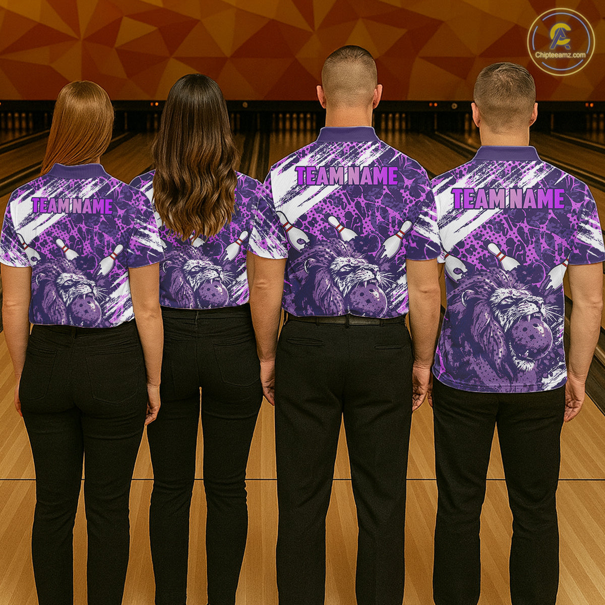 Purple Camo Lion Bowling Polo, 1/4 Zip Shirts for Women Custom Lion Team Bowling Jerseys, Bowler Outfit NQS11604