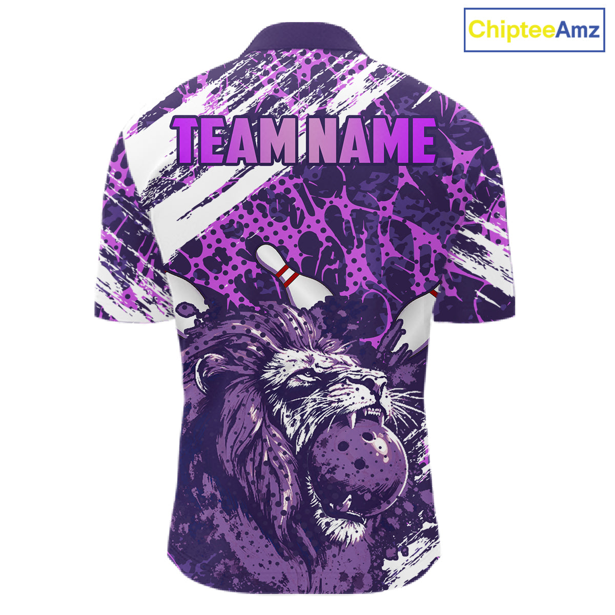 Purple Camo Lion Bowling Polo, 1/4 Zip Shirts for Men Custom Lion Team Bowling Jerseys, Bowler Outfit NQS11604