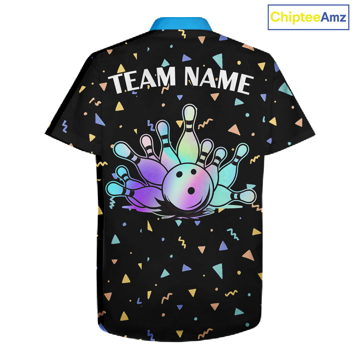 Hologram colors geometric pattern Black Bowling Button-up Shirts Custom Team Bowling League Jersey NQS11607