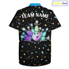 Load image into Gallery viewer, Hologram colors geometric pattern Black Bowling Button-up Shirts Custom Team Bowling League Jersey NQS11607