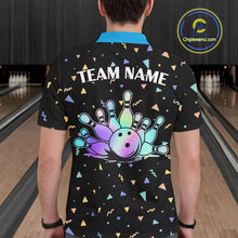 Load image into Gallery viewer, Hologram colors geometric pattern Black Bowling Shirts for Men Custom Team Bowling League Jersey NQS11607