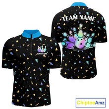 Load image into Gallery viewer, Hologram colors geometric pattern Black Bowling Shirts for Men Custom Team Bowling League Jersey NQS11607