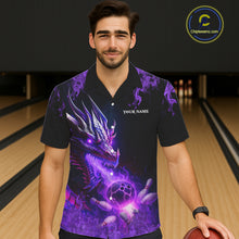 Load image into Gallery viewer, Black and Purple Flame Dragon Bowling Hawaiian Shirt Custom Dragon Bowling Team Jerseys NQS11211