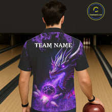 Load image into Gallery viewer, Black and Purple Flame Dragon Bowling Hawaiian Shirt Custom Dragon Bowling Team Jerseys NQS11211