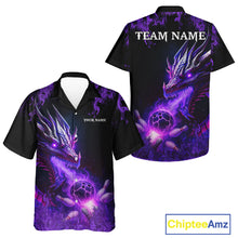 Load image into Gallery viewer, Black and Purple Flame Dragon Bowling Hawaiian Shirt Custom Dragon Bowling Team Jerseys NQS11211