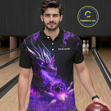 Load image into Gallery viewer, Black and Purple Flame Dragon Bowling Polo, 1/4 Zip Shirts For Men Custom Dragon Bowling Team Jerseys NQS11211