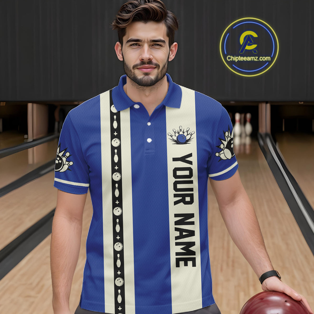 Blue Retro Bowling Polo, Quarter Zip Shirts For Men Custom Vintage Bowling Team Jerseys NQS11212