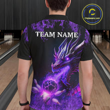 Load image into Gallery viewer, Black and Purple Flame Dragon Bowling Polo, 1/4 Zip Shirts For Men Custom Dragon Bowling Team Jerseys NQS11211