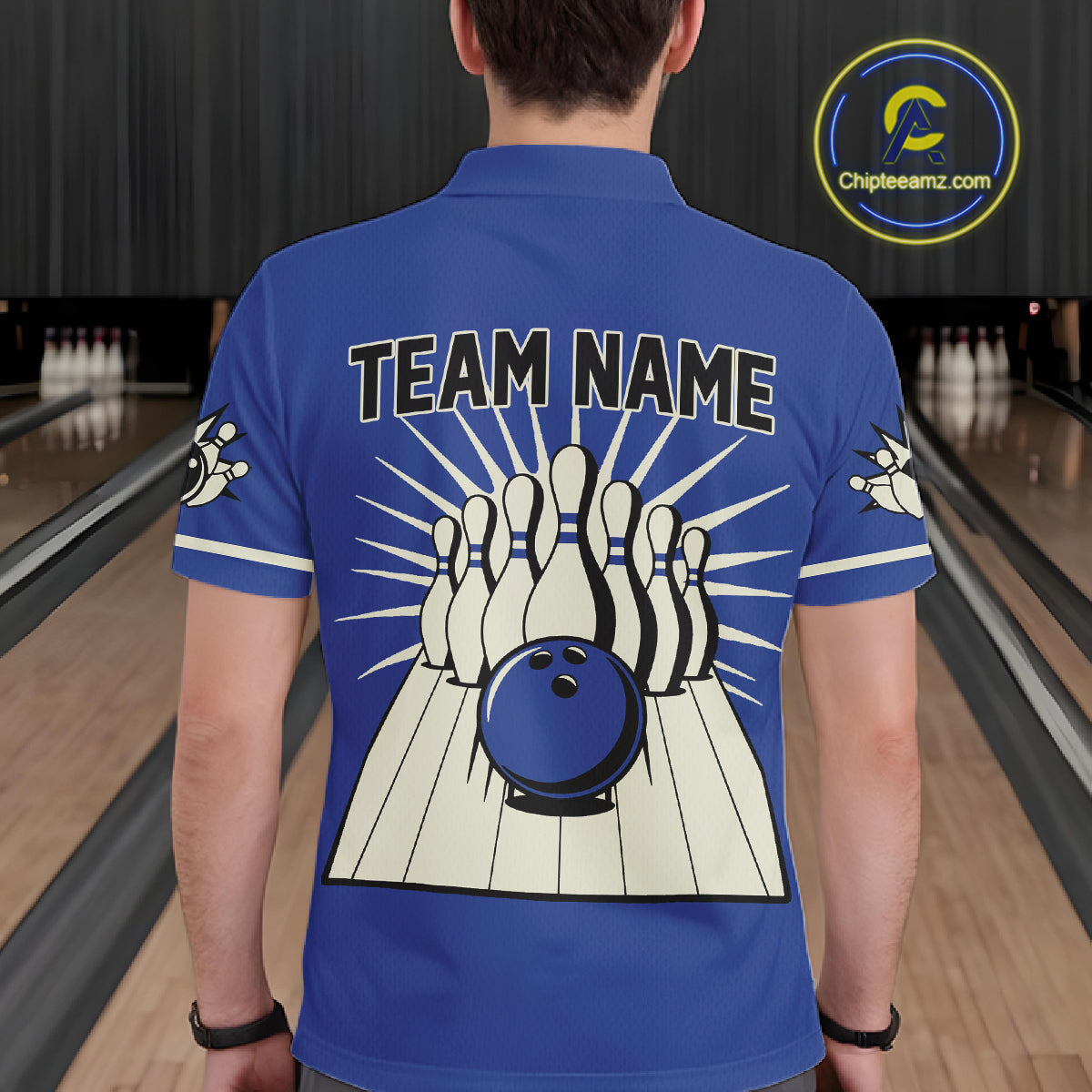 Blue Retro Bowling Polo, Quarter Zip Shirts For Men Custom Vintage Bowling Team Jerseys NQS11212