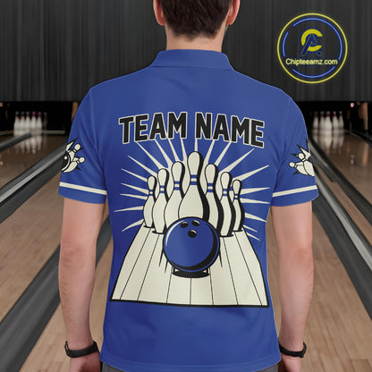Blue Retro Bowling Polo, Quarter Zip Shirts For Men Custom Vintage Bowling Team Jerseys NQS11212