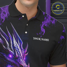 Load image into Gallery viewer, Black and Purple Flame Dragon Bowling Polo, 1/4 Zip Shirts For Men Custom Dragon Bowling Team Jerseys NQS11211